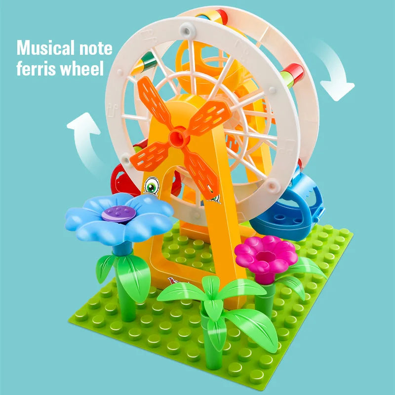 36-186PCS Big Size Marble Race Run Particle Scenes LED Light Slide Funnel Ferris Wheel Building Blocks City Brick Toy for Kids