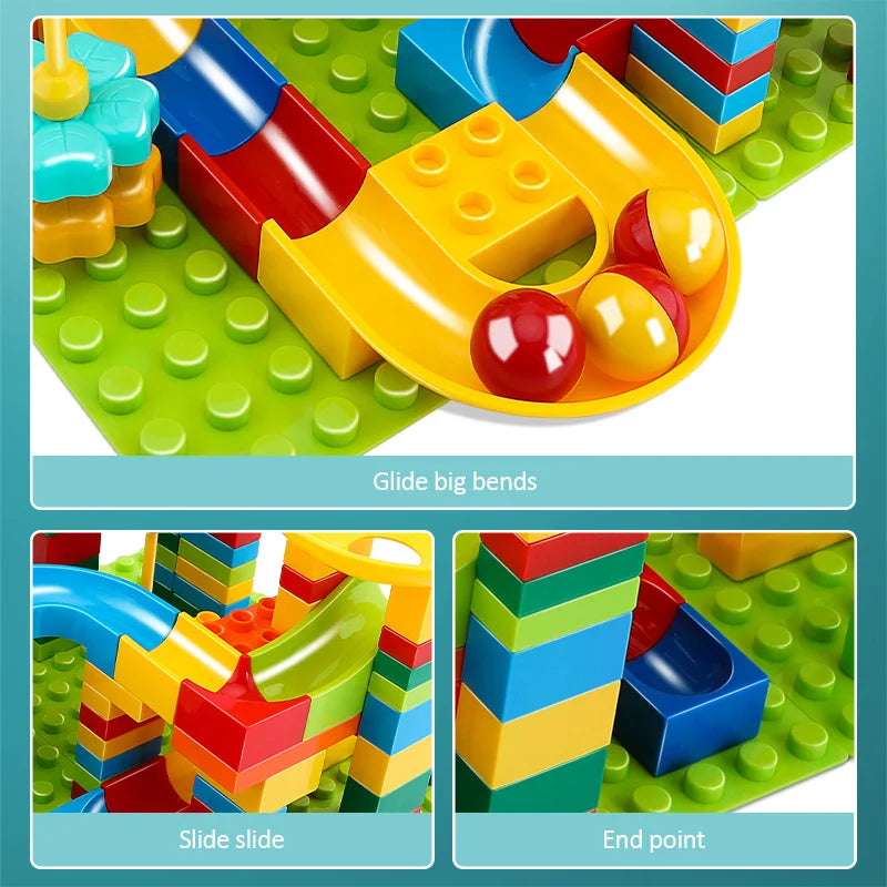36-186PCS Big Size Marble Race Run Particle Scenes LED Light Slide Funnel Ferris Wheel Building Blocks City Brick Toy for Kids